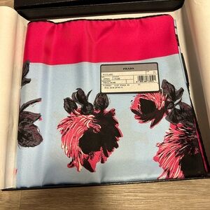 Prada Red and Blue Floral Silk Scarf